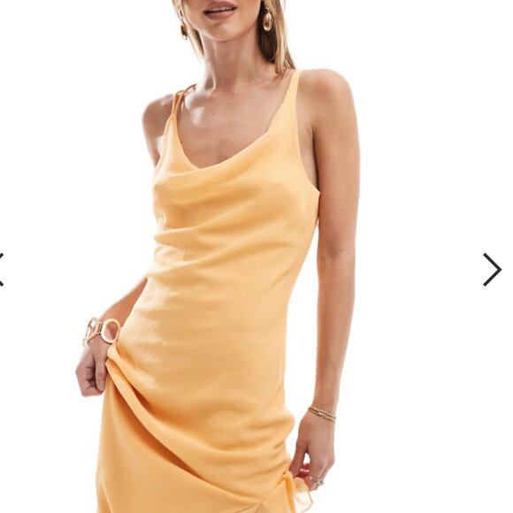 ASOS DESIGN cami maxi dress with cowl neck and ruffle split detail in orange - Picture 5 of 5